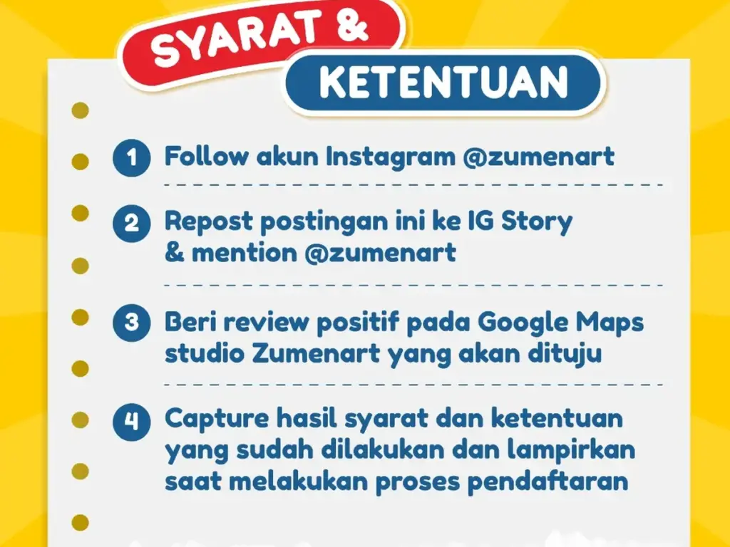 Update publik Zumenart tentang promo free biaya pendaftaran dan syarat mengikuti promo.