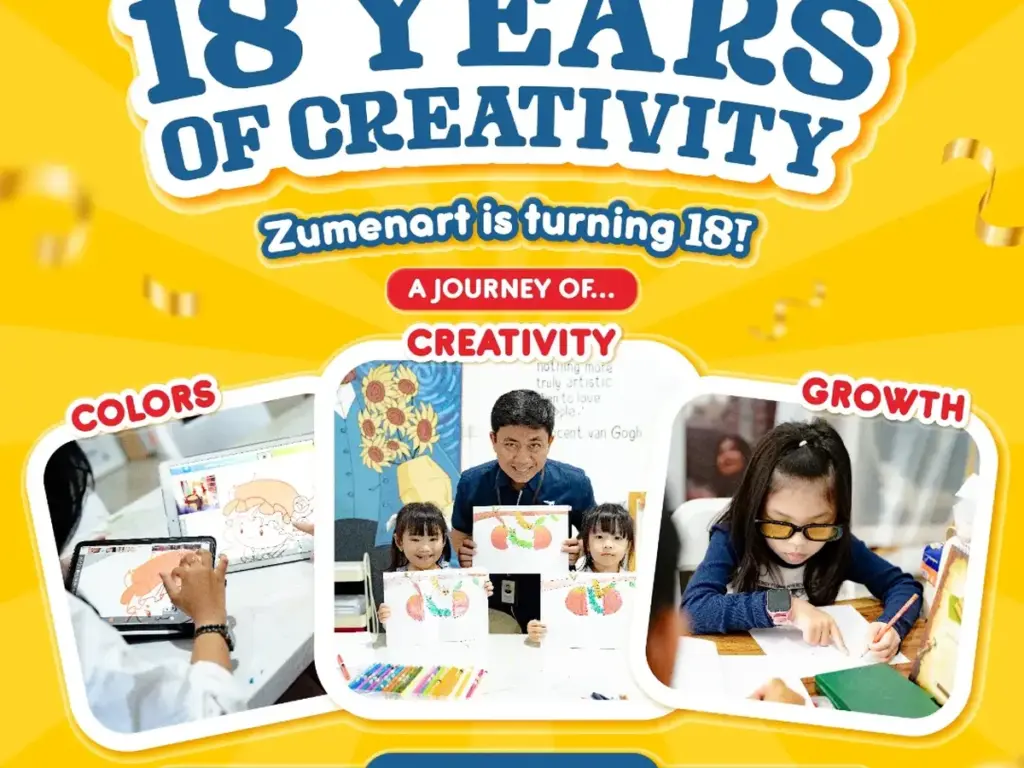 Post Zumenart tentang 18 tahun perjalanan kreativitas, dari garis sederhana sampai karya yang berkembang.